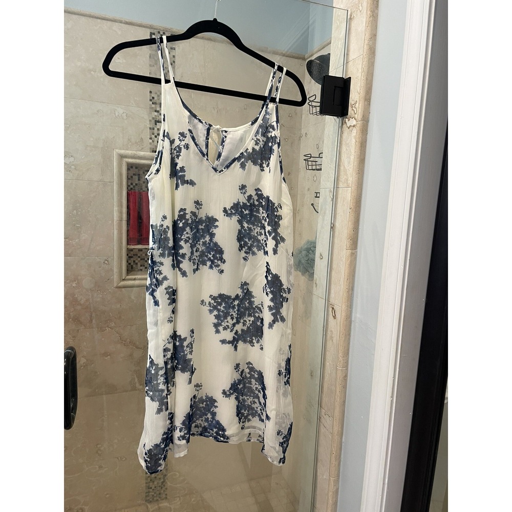 Lucky Brand August Blue Ivory Batik Print Boho Shift Dress Medium 7W42677 NWT